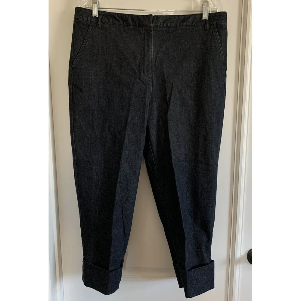 Vintage Talbots Womens Size 14 Stretch Denim Blue Jean Capris Cuffed Hem